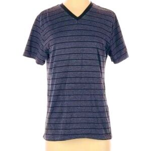 DIKOTOMY Co Men’s Short Sleeve Tee Cali-Gravel Navy Blue Stripes V-Neck T-shirt